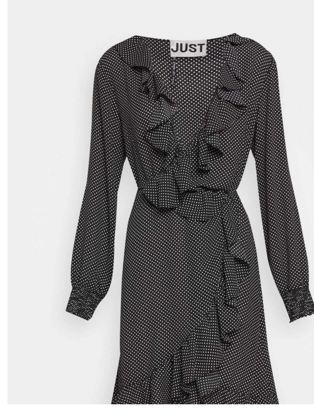 Just Female Hiro Black Polka Dot Ruffle Wrap Dress NWOT SIZE MEDIUM - Picture 3 of 11